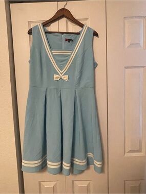 Hell Bunny Light Blue Sailor‑Style Dress with Cream Trim